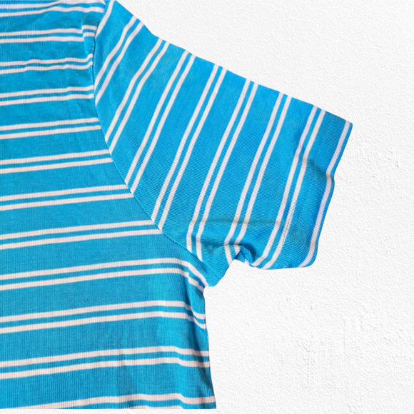 Y2K Vintage Blue White Striped Deadstock Crewneck Cut Sewn Knit T-Shirt Size XL - Picture 6 of 9